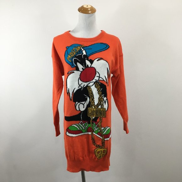 MOSCHINO Couture Milano Sylvester The Cat Looney Tunes Virgin Wool Sweater Dress - Picture 4 of 10